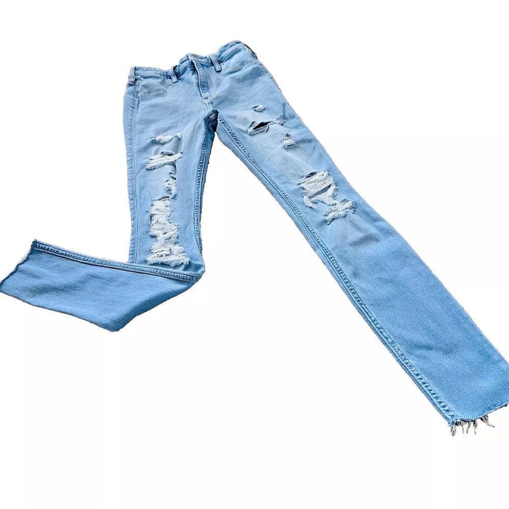 Hollister high rise skinny blue jeans distressed stretch legging 26x28in…